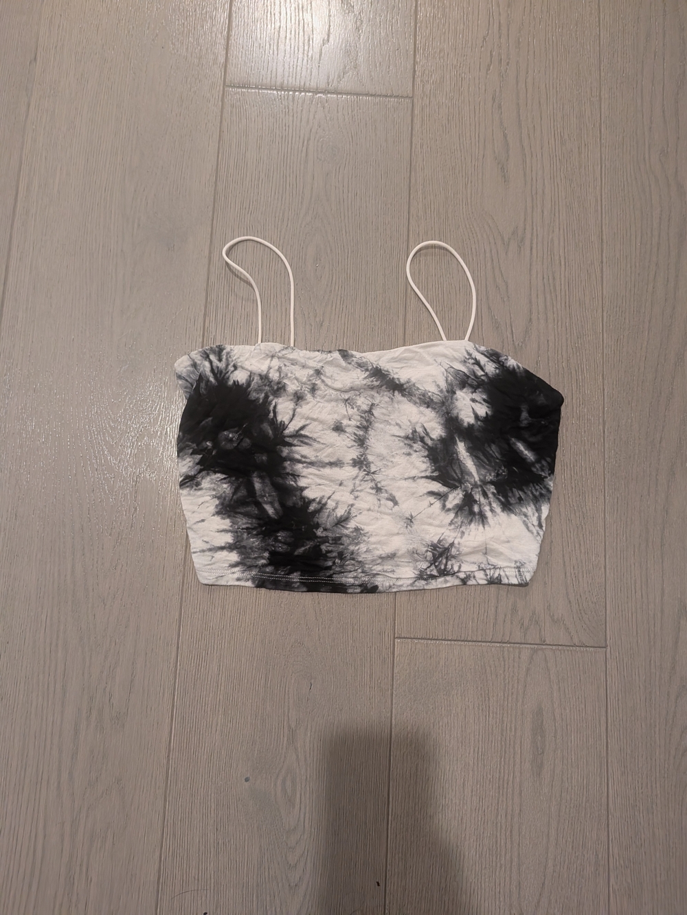 Fashion Nova Tie-Dye Black & White Spaghetti Strap Crop Top L